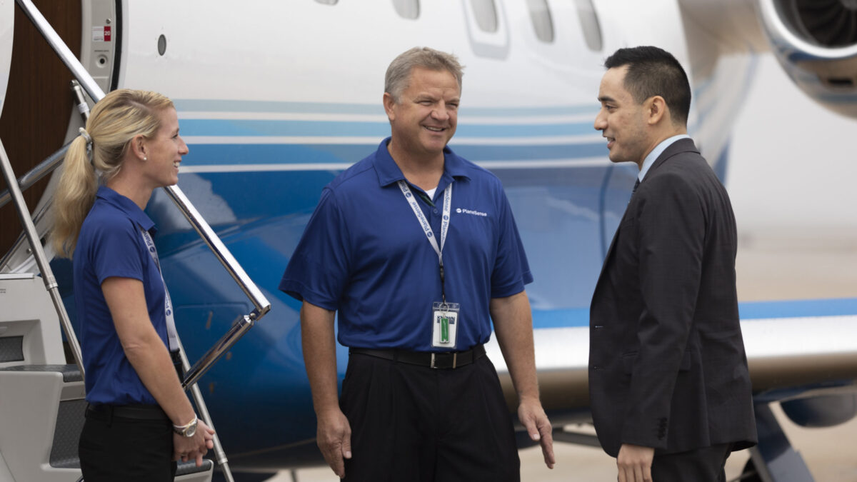 business person boarding plane