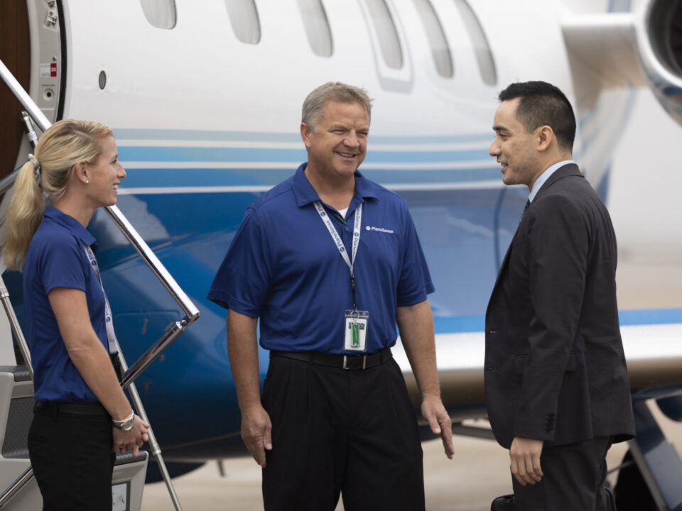 business person boarding plane